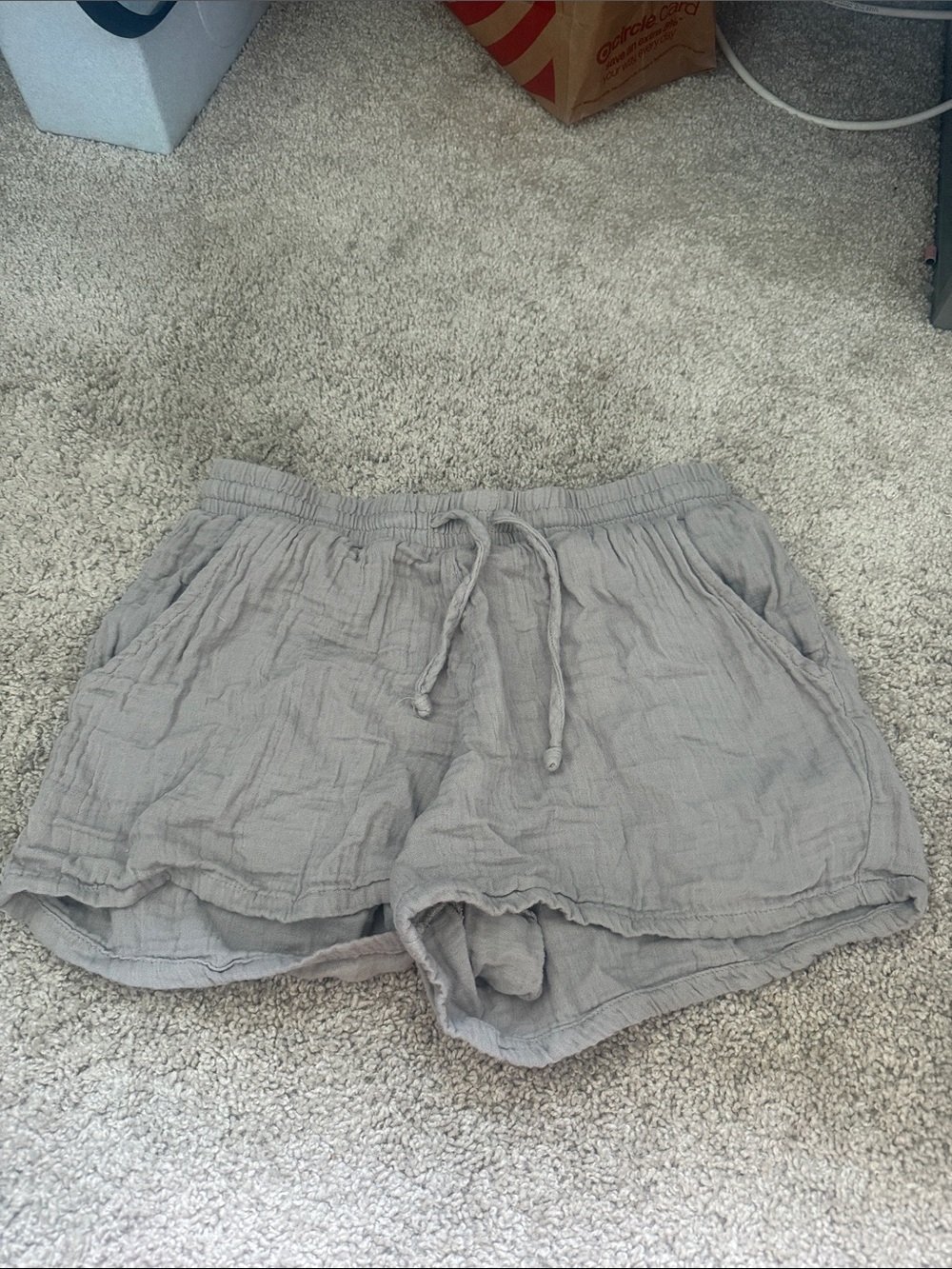 Casual High-Waist Drawstring Shorts in Light Gray
